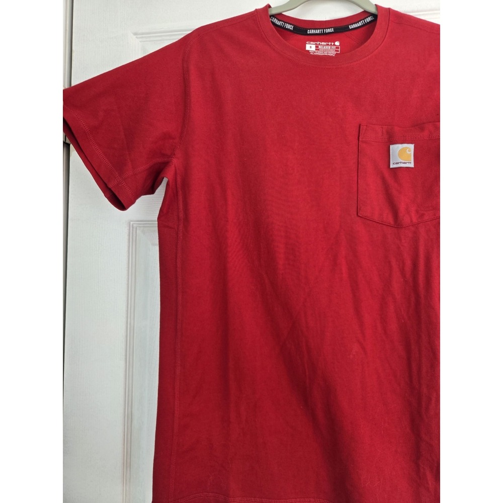 Carhartt Force Relaxed Fit T-Shirt Mens Small Red Crew Neck Casual Pocket Tee